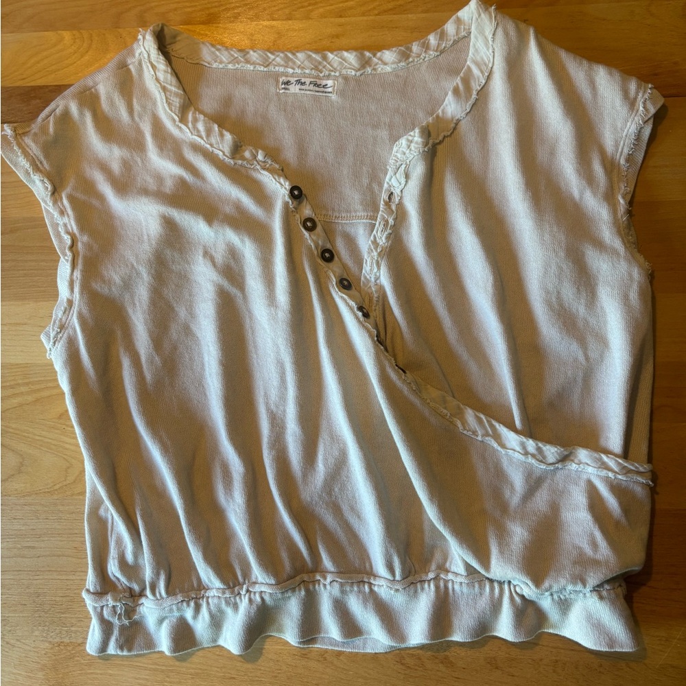 We The Free People Cream Asymmetrical Embroidered Button Blouse Small S